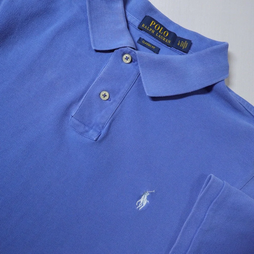 Polo Ralph Lauren Polo Shirt Mens L Blue Classic Fit Mesh Cotton Blue Pony